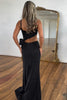 Load image into Gallery viewer, Black Mermaid Bow Spaghetti Straps Long Prom Dress with Slit