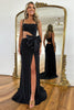 Load image into Gallery viewer, Black Mermaid Bow Spaghetti Straps Long Prom Dress with Slit