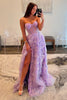 Load image into Gallery viewer, Purple A-Line Strapless Sparkly Corset Long Prom Dress with Sequins