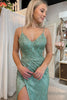 Load image into Gallery viewer, Sparkly Green Mermaid Spaghetti Straps Long Prom Dress with Appliques