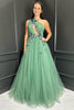 Load image into Gallery viewer, Green A-Line One Shoulder Tulle Long Prom Dress with Flowers