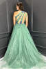 Load image into Gallery viewer, Green A-Line One Shoulder Tulle Long Prom Dress with Flowers