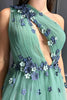 Load image into Gallery viewer, Green A-Line One Shoulder Tulle Long Prom Dress with Flowers