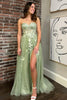 Load image into Gallery viewer, Green A-Line Strapless Corset Long Prom Dress with Appliques