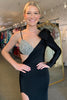 Load image into Gallery viewer, Sparkly Black Asymmetrical Bowknot Long Prom Dress with Slit