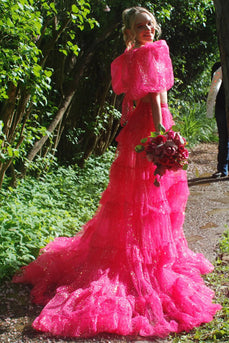 Sparkly Black 2 Pieces Puff Sleeves Long Prom Dress