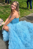 Load image into Gallery viewer, Sparkly Light Blue Tiered Long Prom Dress with Slit