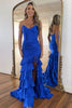 Load image into Gallery viewer, Mermaid Royal Blue Sweetheart Corset Satin Ruffled Prom Dress with Slit