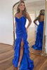 Load image into Gallery viewer, Mermaid Royal Blue Sweetheart Corset Satin Ruffled Prom Dress with Slit