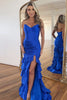 Load image into Gallery viewer, Mermaid Royal Blue Sweetheart Corset Satin Ruffled Prom Dress with Slit