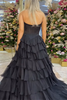 Load image into Gallery viewer, Black Strapless Corset Tiered Long Prom Dress with Slit