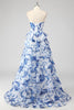 Load image into Gallery viewer, White Blue Swwetheart Flower Corset A Line Tiered Long Prom Dress