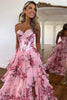 Load image into Gallery viewer, Blush A Line Sweetheart Corset Tiered Long Prom Dress with Printed Flower