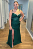 Load image into Gallery viewer, Sparkly Dark Green Beaded Mermaid Spaghetti Straps Sweep Train Prom Dress with Slit