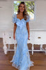 Load image into Gallery viewer, Blue Floral Mermaid Beaded Sweetheart Prom Dress with Bow