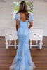 Load image into Gallery viewer, Blue Floral Mermaid Beaded Sweetheart Prom Dress with Bow