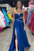 Load image into Gallery viewer, Royal Blue One Shoulder Hollow Out Pleated Sweep Train Prom Dress with Slit