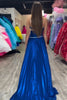 Load image into Gallery viewer, Royal Blue One Shoulder Hollow Out Pleated Sweep Train Prom Dress with Slit