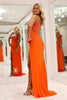 Load image into Gallery viewer, Sparkly Orange Beaded Spaghetti Straps Sweetheart Sweep Train Prom Dress with Slit