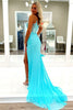 Load image into Gallery viewer, Dark Green Mermaid Spaghetti Straps Corset Long Prom Dress with Slit