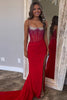 Load image into Gallery viewer, Sparkly Orange Beaded Spaghetti Straps Sweetheart Sweep Train Prom Dress with Slit