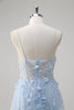 Load image into Gallery viewer, Floral Blue A Line Corset Spaghetti Straps Long Prom Dress