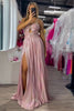 Load image into Gallery viewer, Metallic Blush A Line Pleated Spaghetti Straps Long Prom Dress