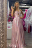 Load image into Gallery viewer, Metallic Blush A Line Pleated Spaghetti Straps Long Prom Dress