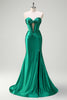 Load image into Gallery viewer, Sparkly Dark Green Corset Beaded Long Satin Prom Dress with Slit