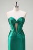 Load image into Gallery viewer, Sparkly Dark Green Corset Beaded Long Satin Prom Dress with Slit