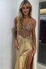 Load image into Gallery viewer, Sparkly Golden Mermaid Corset Long Prom Dress with Sequins