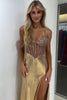 Load image into Gallery viewer, Sparkly Golden Mermaid Corset Long Prom Dress with Sequins