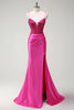 Load image into Gallery viewer, Sparkly Fuchsia Mermaid Corset Beaded Long Prom Dress with Slit