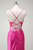 Load image into Gallery viewer, Sparkly Fuchsia Mermaid Corset Beaded Long Prom Dress with Slit