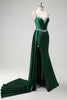 Load image into Gallery viewer, Sparkly Dark Green Sequined Corset Long Satin Prom Dress