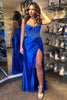 Load image into Gallery viewer, Sparkly Royal Blue Mermaid Corset Long Prom Dress with Slit