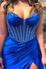 Load image into Gallery viewer, Sparkly Royal Blue Mermaid Corset Long Prom Dress with Slit