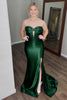 Load image into Gallery viewer, Glitter Dark Green Corset Satin Long Prom Dress with Slit