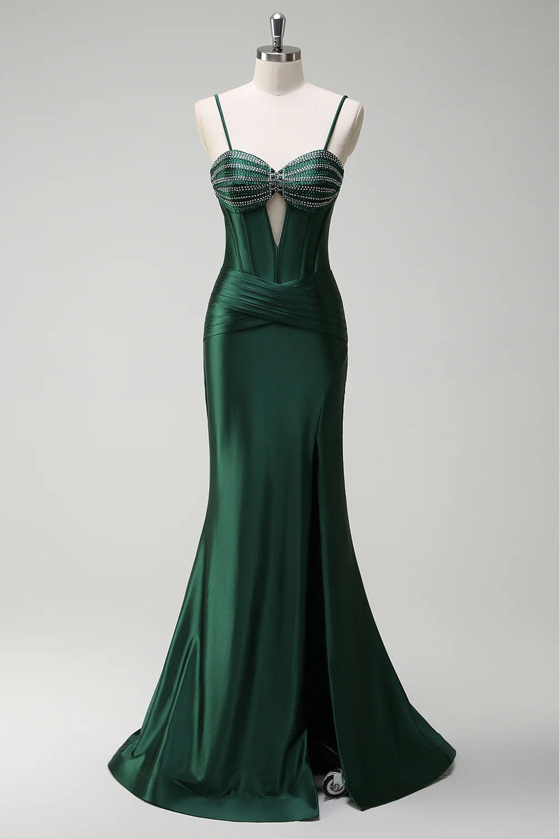 Load image into Gallery viewer, Sparkly Dark Green Mermaid Beaded Corset Long Prom Dress