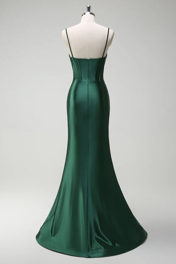 Sparkly Dark Green Mermaid Beaded Corset Long Prom Dress