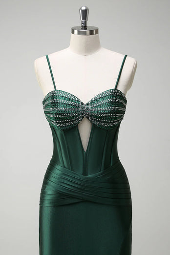 Sparkly Dark Green Mermaid Beaded Corset Long Prom Dress