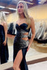 Load image into Gallery viewer, Black Sparkly Cutout Beaded Long Prom Dress with Slit