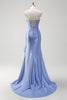 Load image into Gallery viewer, Sparkly Grey Blue Corset Long Satin Prom Dress with Ruffles Slit