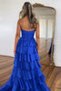 Load image into Gallery viewer, Royal Blue A Line Strapless Tiered Long Prom Dress with Bow