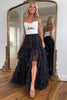 Load image into Gallery viewer, A Line Black Strapless Tiered Prom Dress with Bow