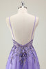 Load image into Gallery viewer, Sparkly Purple Corset Spaghetti Straps Prom Dress with Appliques