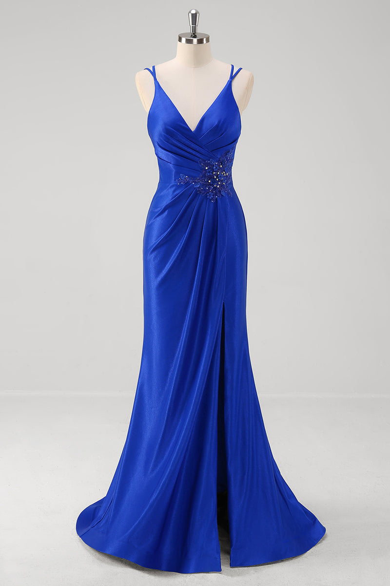 Load image into Gallery viewer, Sparkly Royal Blue Mermaid Prom Dress with Appliques