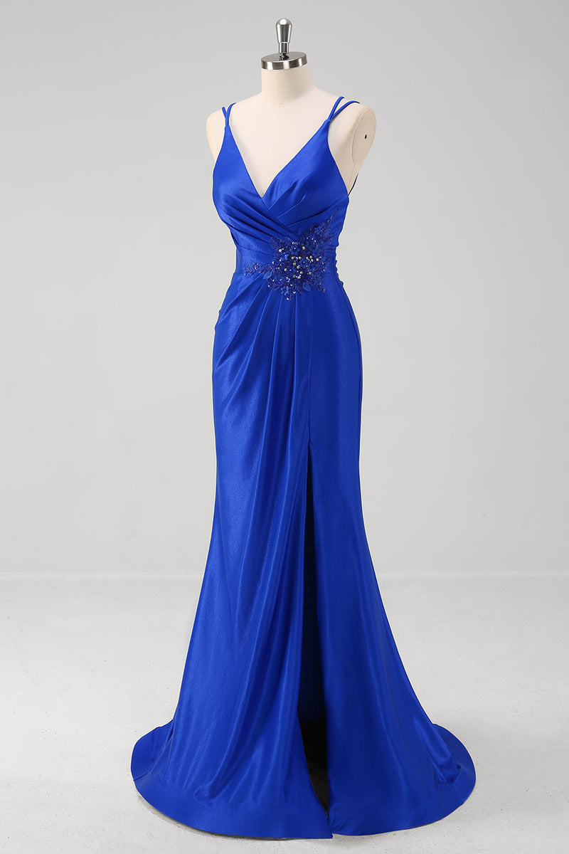 Load image into Gallery viewer, Sparkly Royal Blue Mermaid Prom Dress with Appliques