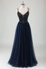 Load image into Gallery viewer, Sparkly Navy A-Line Spaghetti Straps Prom Dress with Appliques