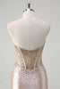 Load image into Gallery viewer, Sparkly Champagne Corset Strapless Prom Dress with Beading